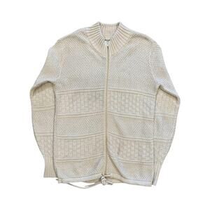 Vintage 1970's Women's‎ Wool Thick Knit Full Zip Sweater Cream M